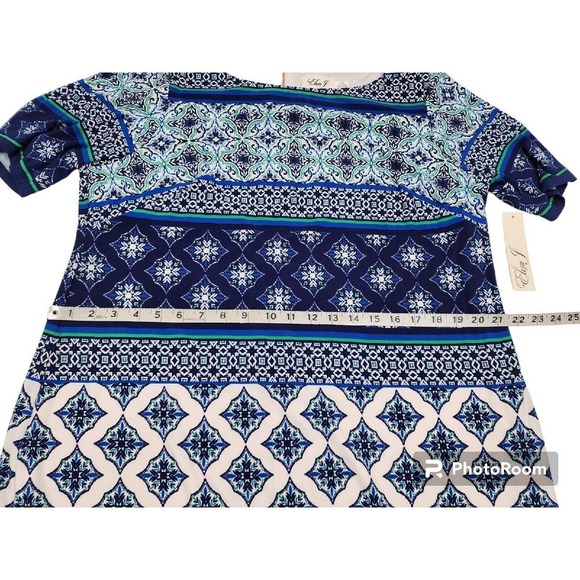 Eliza J Geo Striped Shift Dress Blue Stretchy Lined Size 14W NWT - Picture 6 of 11